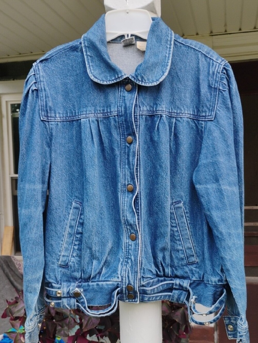 Classic Blue Denim Jean Jacket with Elastic Hem by Ruth Douglas